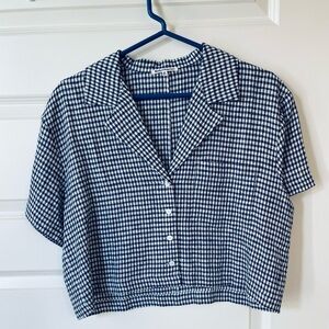 Reformation 100% Linen Blue Gingham Top
